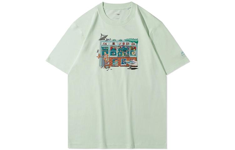 Men's Li-Ning Sports Fashion Collection T-Shirts Men's Mystic Fruit Green Crew Neck Moderate Straight Fit
