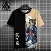 Men's T-Shirt Cartoon Cat Graphic Japanese Samurai Print Casual Pullover For Men Top Loose Short Sleeve Tees Men's Clothing Tops
