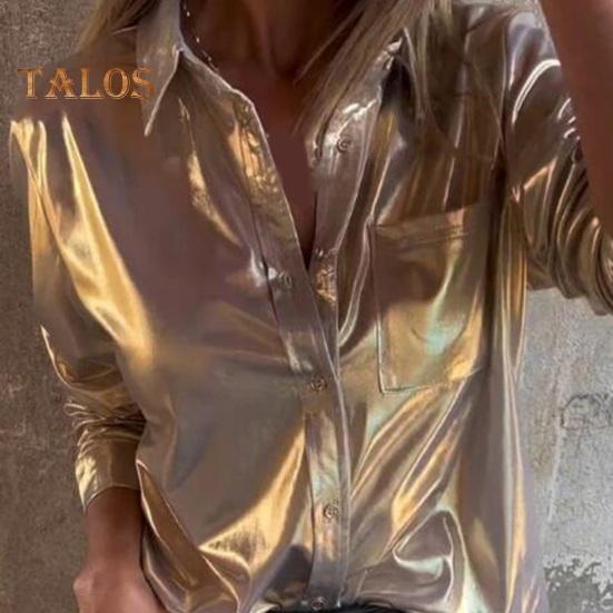 Женская рубашка с лацканами, длинный рукав, свободный крой, замшевая повседневная рубашка с накладным карманом, однобортная яркая рубашка