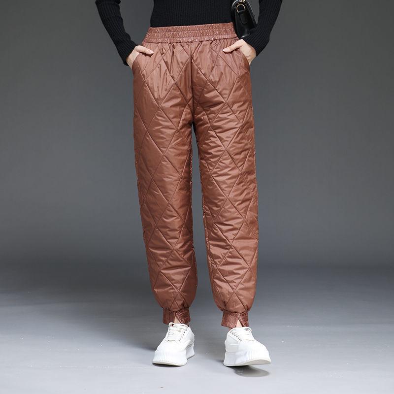 Winter Women's Down Cotton Pants Women Elastic Waist Down Trousers Warm Loose and Thick Harem Pants Trousers High Waist Long Pants