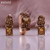 Rose Gold Color Inlaid Camel-hued Color Artificial Zircon Earring Ring Combo Set