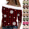 Women's Fashion Casual Slit Hem Round Neck Long Sleeve Christmas Printed T-Shirt Ladies Top