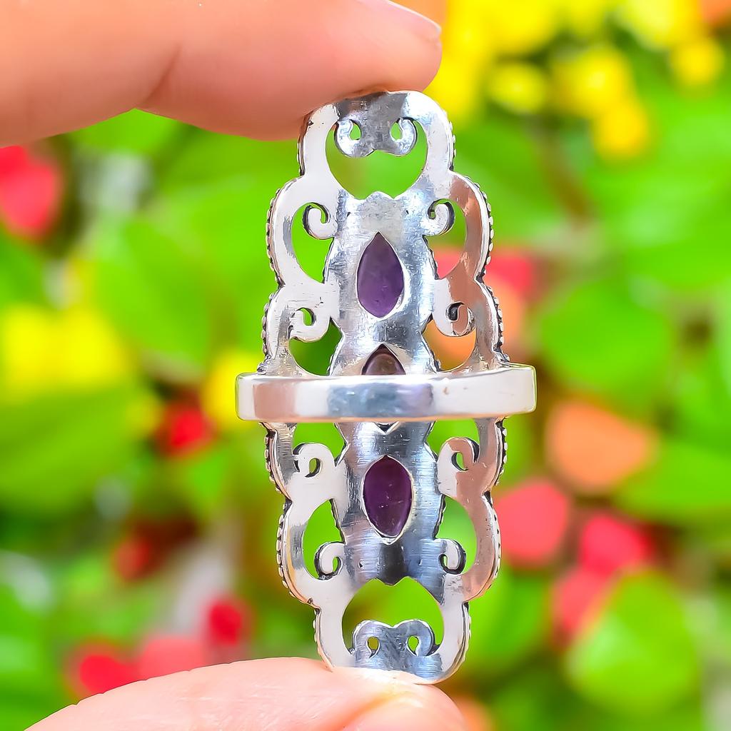 Sage Amethyst Gemstone Handmade 925 Sterling Silver Jewelry Ring Size 9.5 e1L63