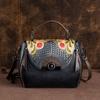Johnature Retro Embossed First Layer Cow Leather Women Bag Handmade Floral Hasp Handbag Leisure Shoulder Messenger Bags