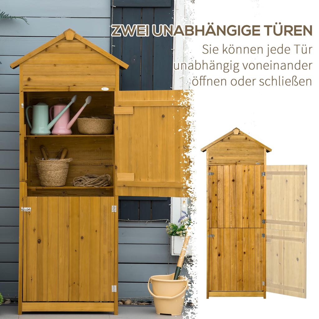 Wooden Garden Storage Shed Utility Gardener Cabinet w/ 3 Shelves and 2 Door, 191.5cm x 79cm x 49cm, Natural wood effect