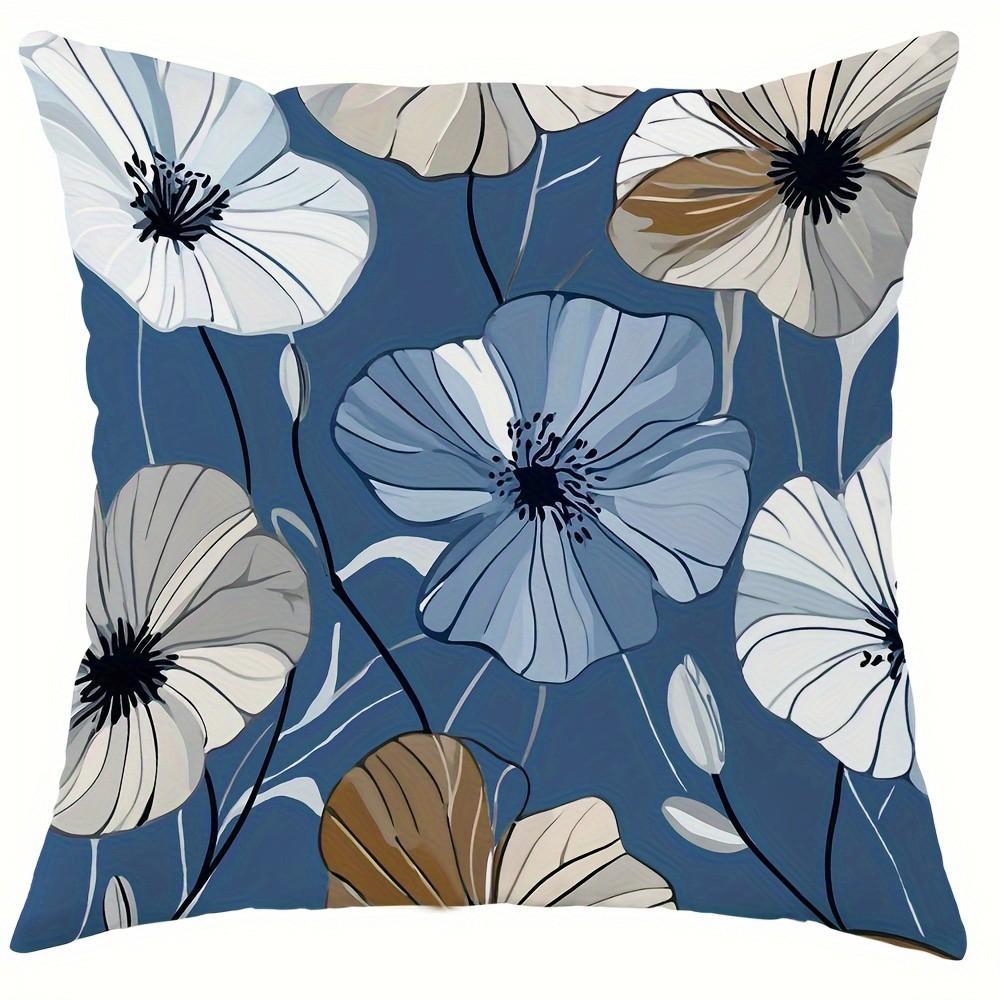 Blue Floral Patterns Decorative Pillow Covers Pattern Cushion Cover Suitable For Sofa Bedroom Car Pillow Cover