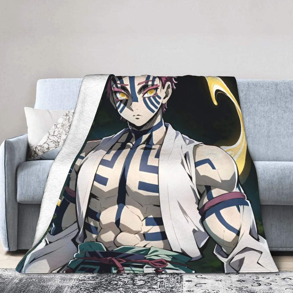 Akaza Blankets Velvet Anime Kimetsu no Yaiba Soft Throw Blanket for Car Sofa Couch Bedroom Quilt