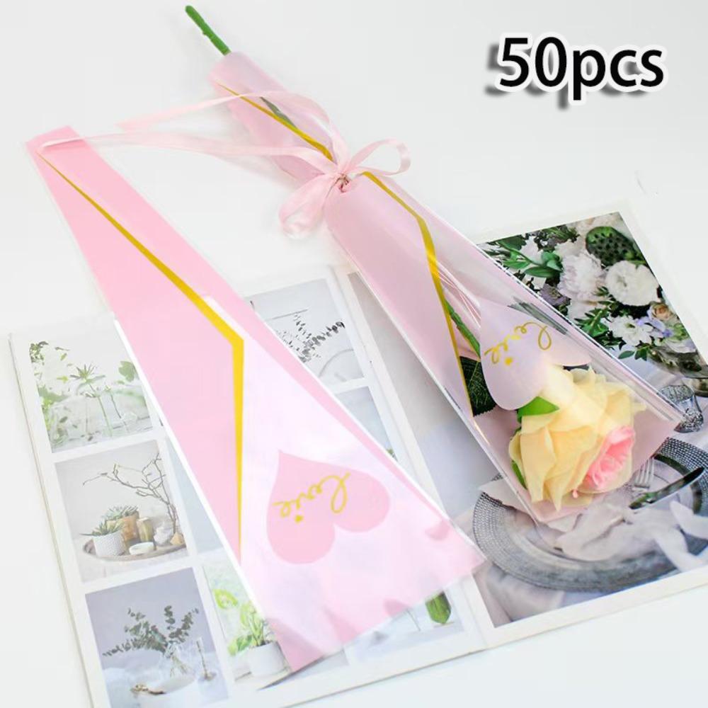 50pcs DIY Single Rose Sleeves Transparent Flower Wrapping Packa New Bouquet Packaging Sleeve