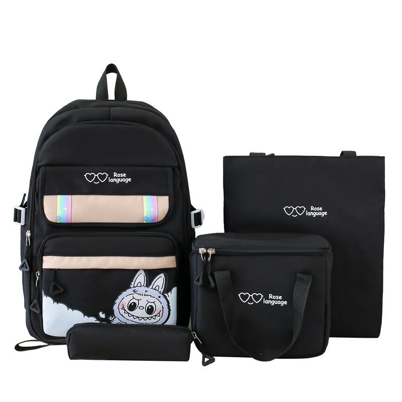 New Student Schoolbag Large Capacity Cartoon Four Piece Set Backpack Cute Primary and Secondary School Students Backpack Meal Bag Tutoring Bag