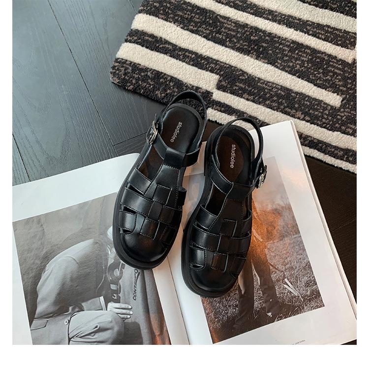 Spring and Summer New Soft-soled Bag Head Thick Heel Thick Sole Retro Fashion Roman Woven Sandals Women