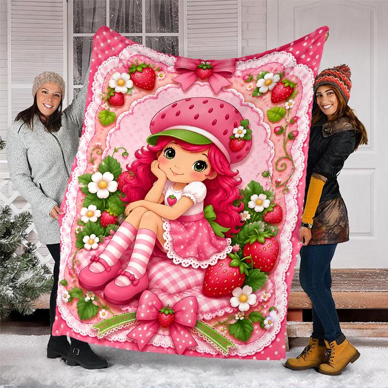 1pc Princess Strawberry8 Theme Blanket - Digital Print, Polyester, Cozy for All Seasons, Perfect for Outdoor, and Travel