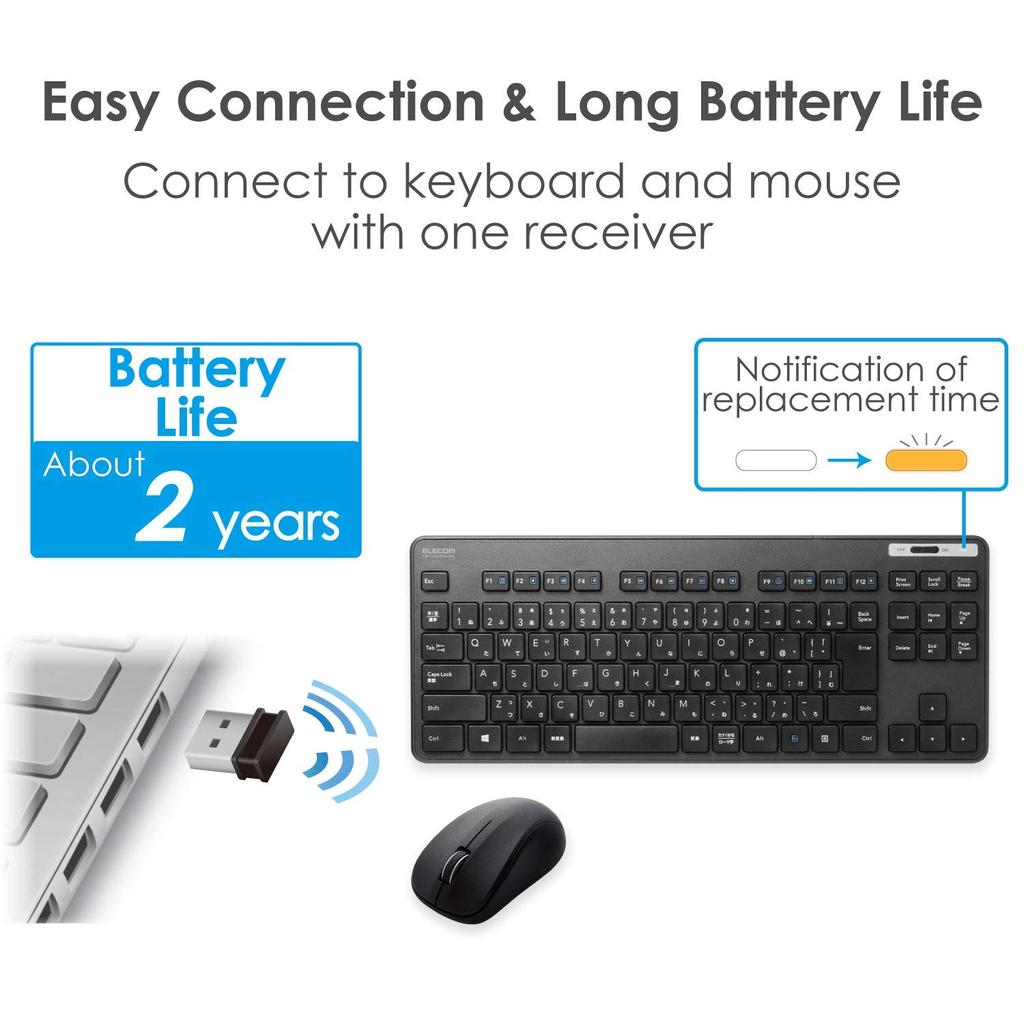 Elecom Keyboard Wireless Membrane Thin Compact Keyboard with Mouse Black (Receiver Included) TK-FDM109MBK