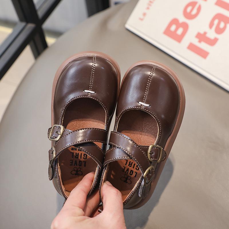 Повседневная кожаная обувь для девочек, мягкая подошва, нескользящая, детская обувь на плоской подошве, принцесса, детская обувь в британском стиле с мелким крестом, все подходящие