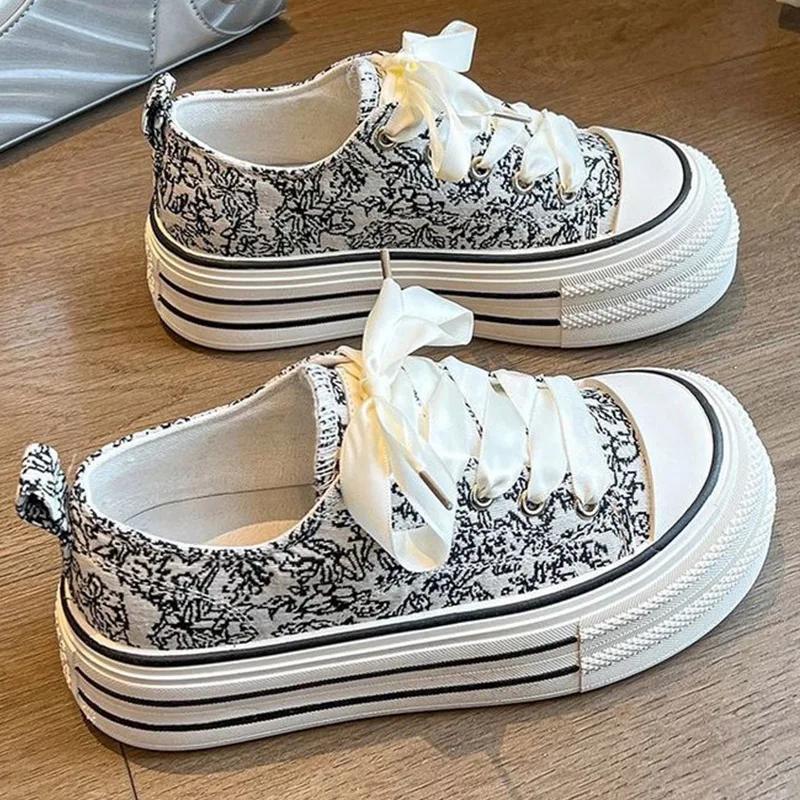 Горячая Распродажа Удобная Парусиновая Обувь для Женщин Летняя Модная Универсальная Шнуровка Дышащая Бисквитная Повседневная Обувь Обувь Для Бордборда