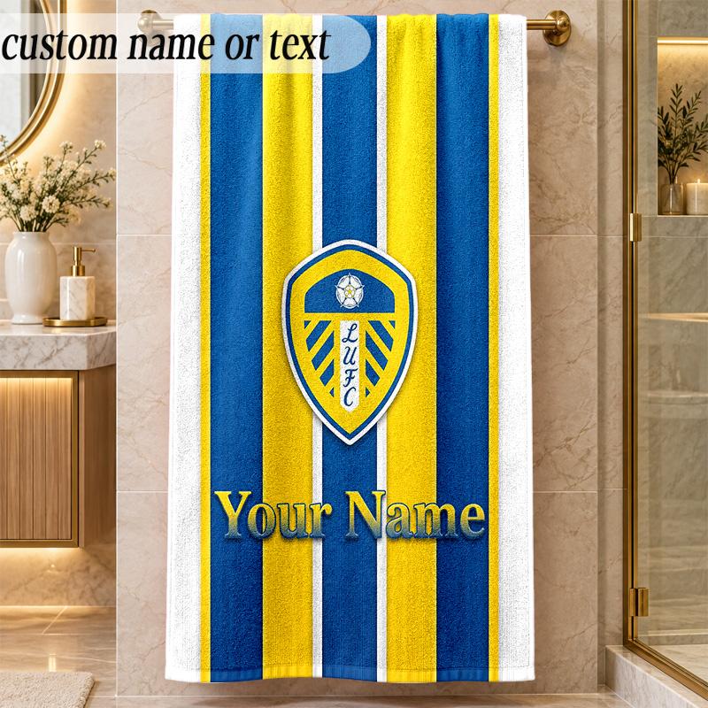 Пляжное полотенце Leeds United с индивидуальным именем и текстом, персонализированное, мягкое, для пляжа, бассейна, дома, декор, подарок