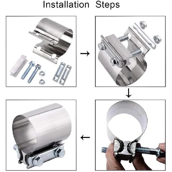 4/8pcs 3 Inch Butt Joint Exhaust Band Clamp Muffler Sleeve Coupler Stainless Steel