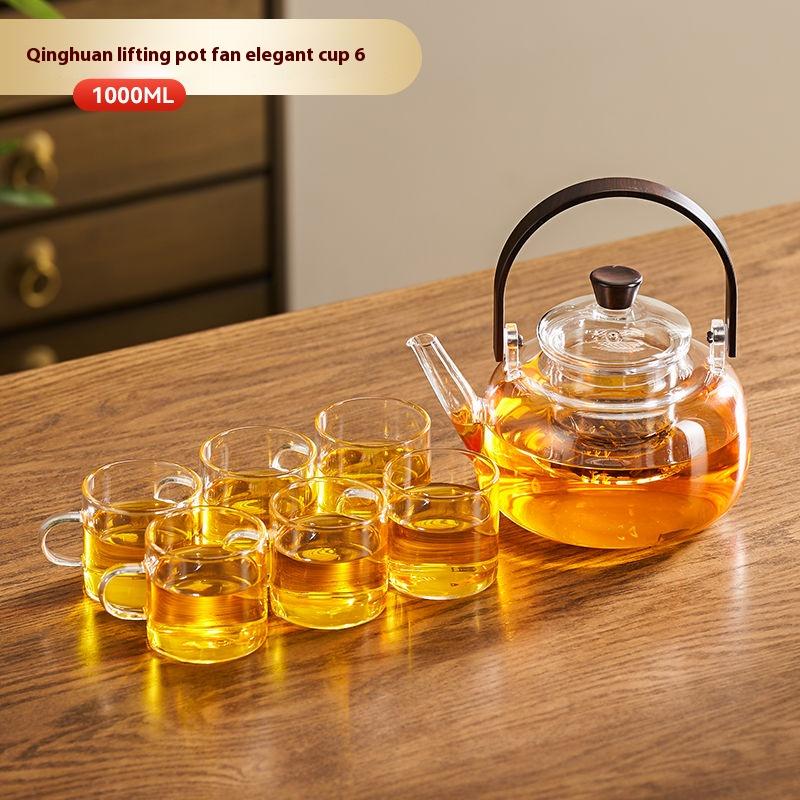 Chinese Tea Ceremony Tea Pot High Borosilicate Glass Open Flame Health Flower Tea Pot Tea Set Teapot Cup Holder