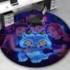1pc Anime Design Round Carpet - Office Chair Mat with Blue Cat and Friends, Suitable for Home Decor, Gaming Room