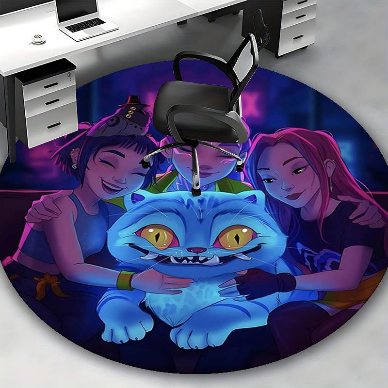 1pc Anime Design Round Carpet - Office Chair Mat with Blue Cat and Friends, Suitable for Home Decor, Gaming Room