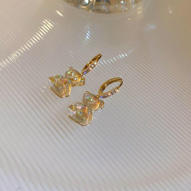 Милые серьги-медведи для женщин, блестящие серьги из циркония, новые модные золотые медные серьги-капли, украшения для вечеринок и свадеб для девочек
