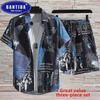 Men's Floral Three-Piece Casual Sports Set: Loose Beach Shorts, Versatile Shirt, Trendy Couple Uniform