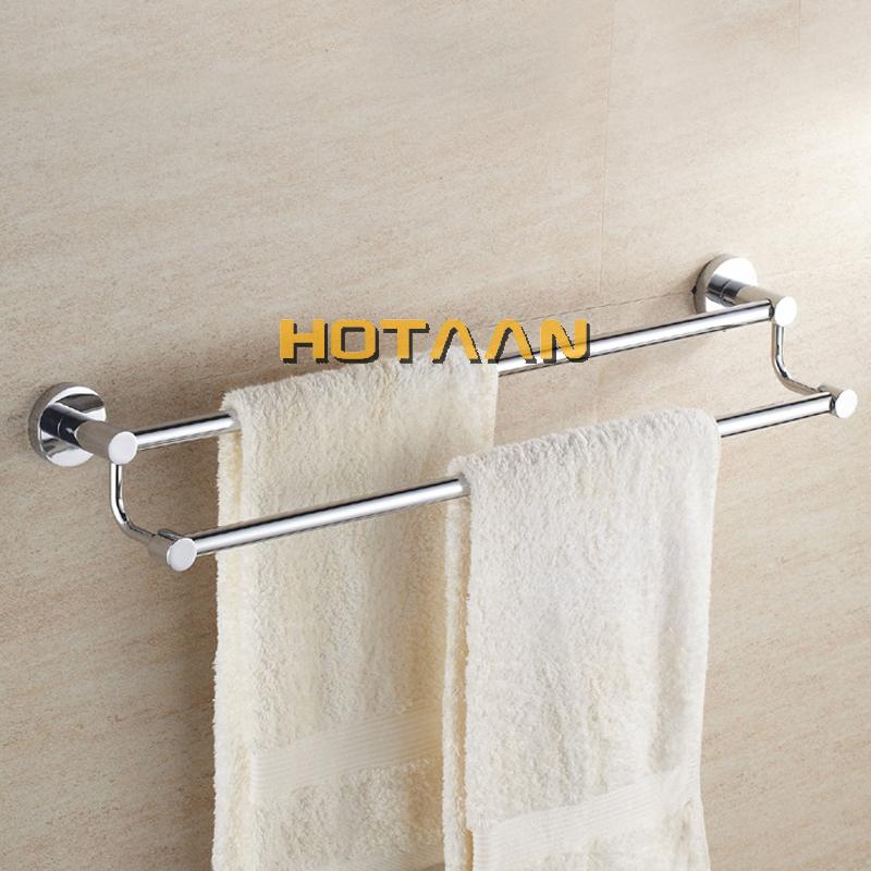 . Chrome Finish Stainless Steel Bathroom Accessory Double Towel Bar Towel Rail Towel Holder 60cm YT-10998