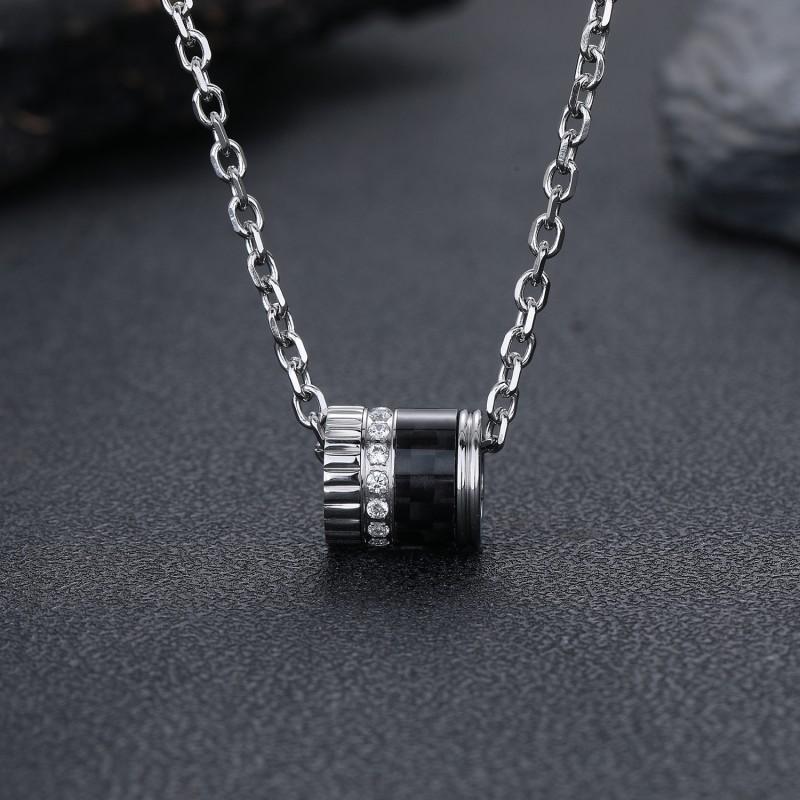 Adjustable Carbon Fiber Pendant Necklace Men Women Geometric Minimalist Long Chain With Removable Bead Titanium Steel