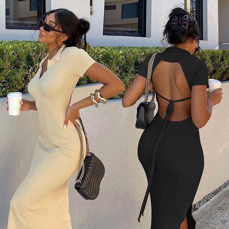 Женское платье-поло с V-образным воротником, длинные платья, модное новое элегантное модное уличное повседневное платье