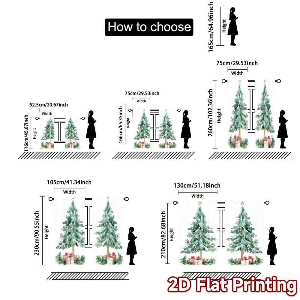 2 шт., Шторы Рождественские елки Снег Подарок Популярный принт Шторы Универсальные тканевые шторы Все сезоны Идеально подходят для гостиной,