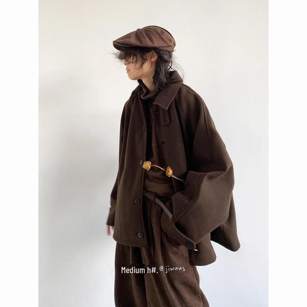 Пальто из твида в стиле ретро унисекс 2025 года — свободные рукава реглан, однобортное, мода весна/осень