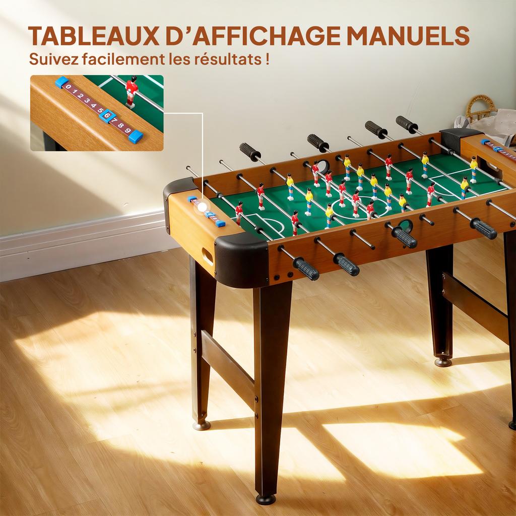 Foosball table 92 cm, 22 players, 2 balls, manual counters, non-slip handles, brown