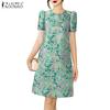 Women Summer Round Neck Short Sleeve Print Dress