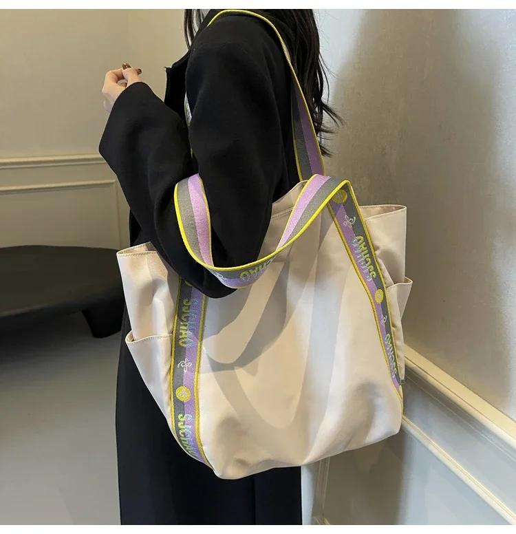 Однотонная сумка Ins Tote Bag большой емкости, цветной контрастный дорожный досуг, нейлоновая сумка через плечо, новая