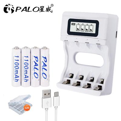 PALO 4-12 шт. AAA 3A Ni-MH аккумулятор 1,2 В 1100 мАч + 4 слота USB умное быстрое зарядное устройство для батарей AA AAA