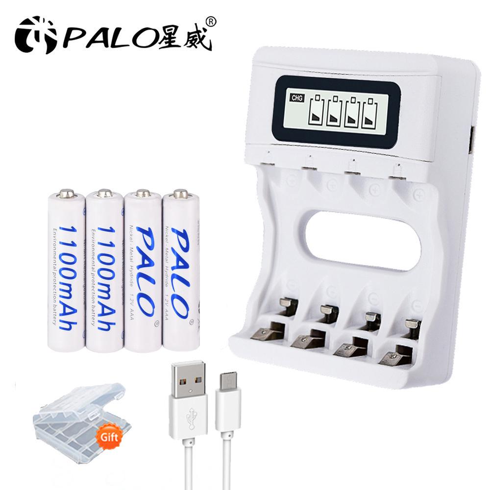 PALO 4-12 шт. AAA 3A Ni-MH аккумулятор 1,2 В 1100 мАч + 4 слота USB умное быстрое зарядное устройство для батарей AA AAA