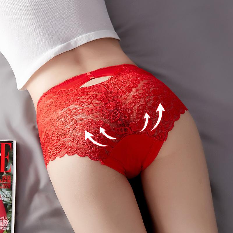 Ladies Mid-rise Plus Size Lace Panties Back Cutout Without Marks Belly Briefs