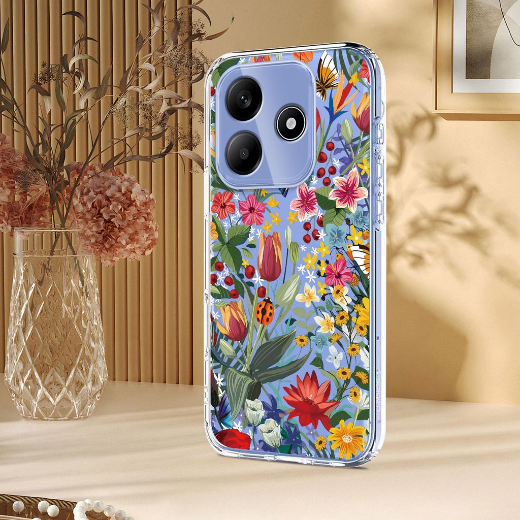 Чехол для Redmi Note 14 4G 5G Цветок Растение Прозрачный Чехол на для Xiaomi Redmi Note 14 Pro Plus Бабочка Бампер Ударопрочный Жесткий Чехол