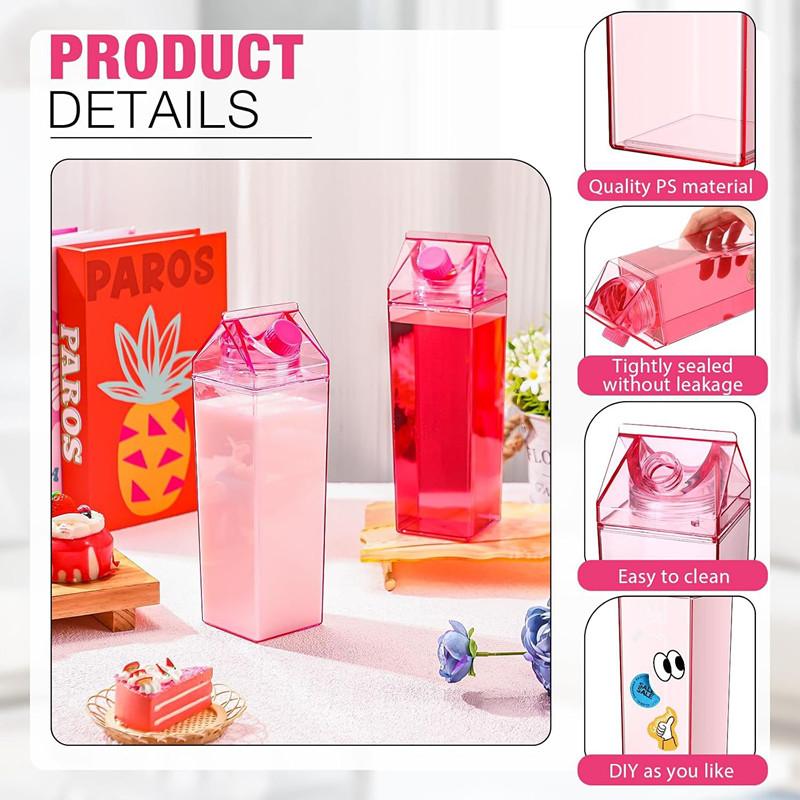 500/1000 мл Прозрачная бутылка для молока, коробка для воды, квадратная чашка для кофе, сока, чая, прозрачная емкость для хранения молока для занятий спортом на открытом воздухе, кемпинга, тренажерного зала