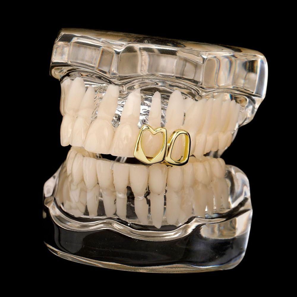 1/2pcs Hip Hop Wearable Tooth Jewelry Gold Color Charm Teeth Grillz Trendy Dental Grills Gift