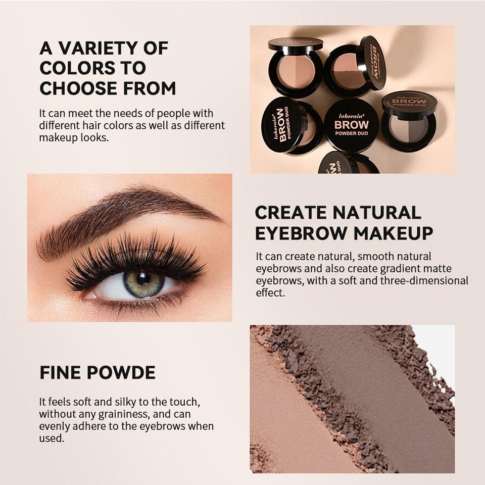 Lakerain Two Color Eyebrow Powder - Waterproof and Sweat Resistant Long-lasting Color, Fine Powder Lasting No Smudgy, Natural Eyebrow Shape,