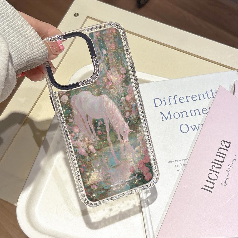 Применимо к чехлу для мобильного телефона iPhone 16 дюймов 'wind dream unicorn' Apple 17 нишевый высококачественный чехол со вспышкой, бриллиантовой звездой
