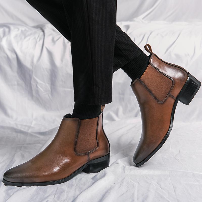 Модные классические мужские ботинки класса люкс на высоком каблуке, модная обувь для отдыха в стиле челси, кожаные ботильоны в британском стиле, повседневные модные ботинки