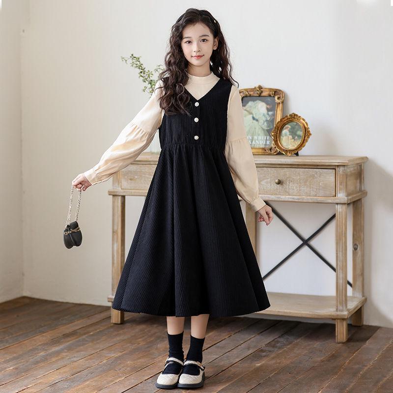 Платье принцессы CUHK для девочек, с длинным рукавом, с эффектом двухслойности - Модный осенне-зимний стиль