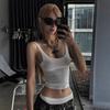 Американский повседневный уличный стиль Spice girl маленький рюкзак однотонный базовый тонкий слегка прозрачный сексуальный характерный U-образный вырез универсальный топ женский