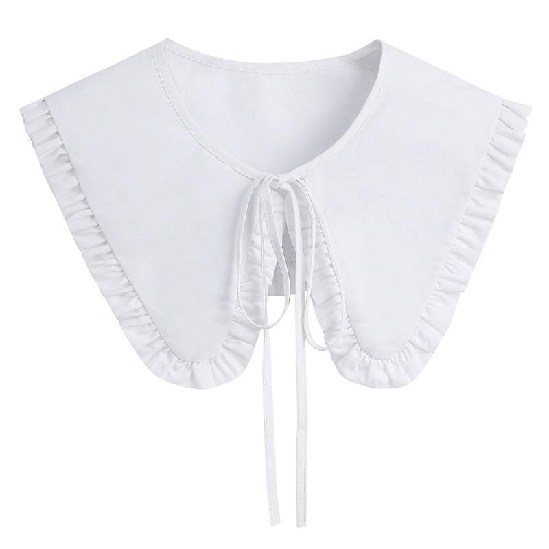 Royal Style Cotton Fake Collar Shawl Wrap Hollow Out Floral Lace Ruffled Trim Necklace Pointed Lapel Blouse Dropshipping