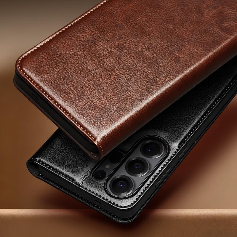 Genuine Leather Phone Case for Samsung Galaxy S26 S25 S24 S23 S22 Plus Ultra Business Style Fashion Luxury with Card Slots Cover