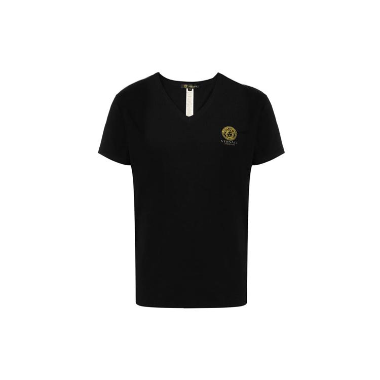 VERSACE T Shirts Men's Black V neck Moderate Straight Fit AUU01004-AC00059-A008
