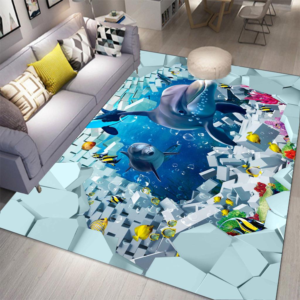 Ковер Ocean World 3D ковры с дельфинами для гостиной, спальни, декор, ковер, фланелевой домашний напольный коврик, коврики для океана, коврики