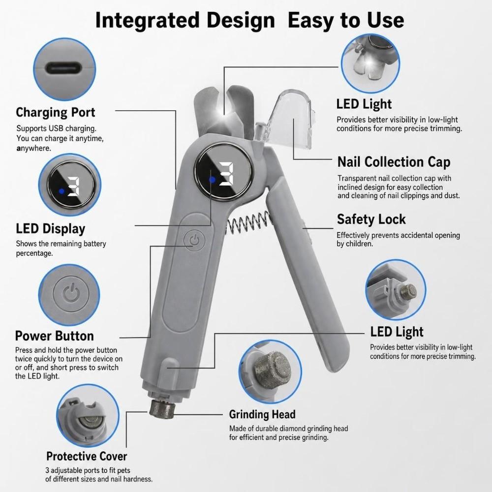 2-in-1 Pet Nail Trimmer Rechargeable Electric Nail Clipper Grinding Cat Claw Clippers for Dogs