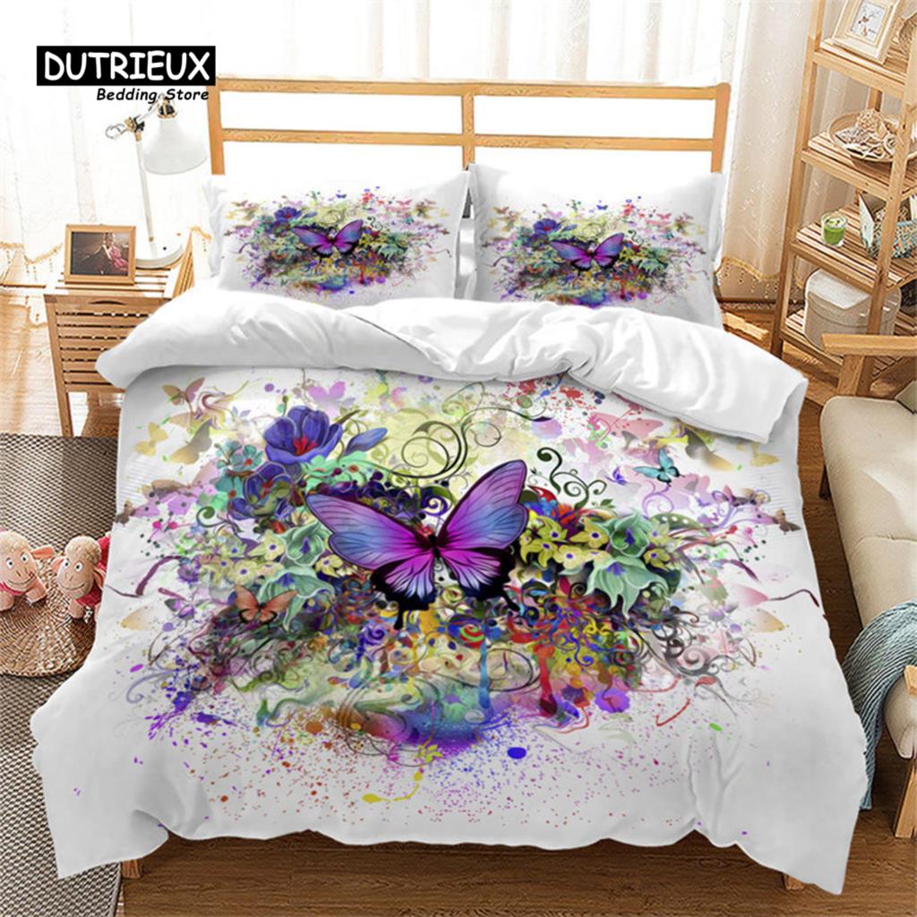 Мягкий комплект постельного белья с изображением бабочек размера «queen-size» для девочек и женщин, декор для комнаты, модный пододеяльник из микрофибры с 3D-принтом и наволочками